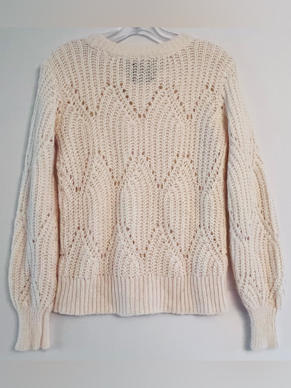 Abercrombie & Fitch Cream Pointelle Open Knit Sweater S Boho Coquette - Picture 7 of 9